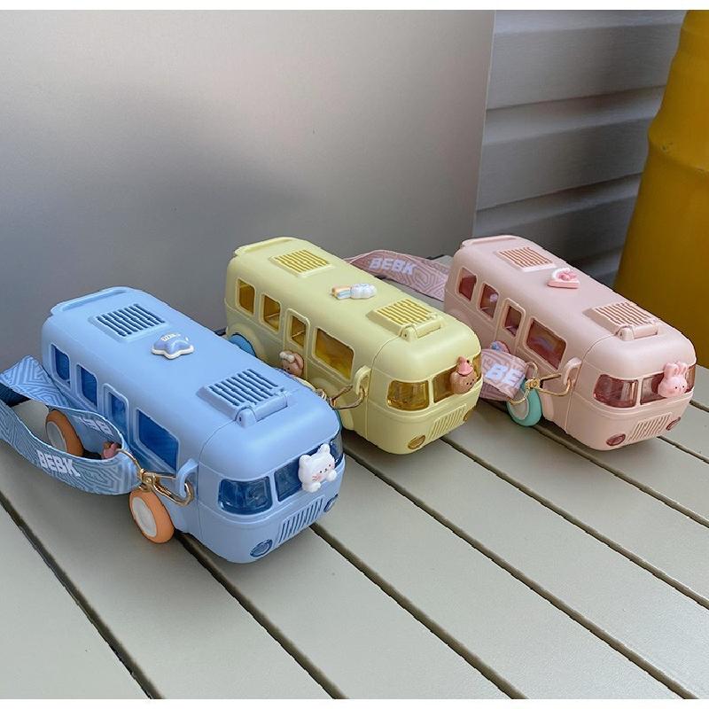 500ml Cartoon Babybus Bus Design Kids Baby Water Bottle Straw Cup Outdoor Travel