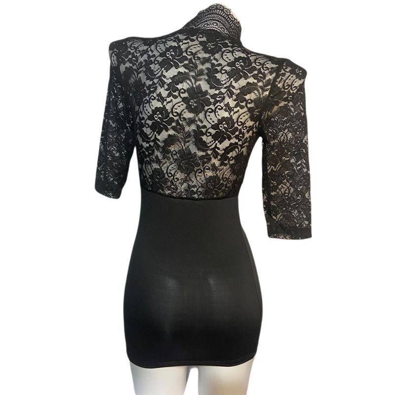 Lace Temptation Plus Size Sexy Lingerie: See-Through Deep V Exposed Breast & Hip-Wrapping Skirt Nightwear