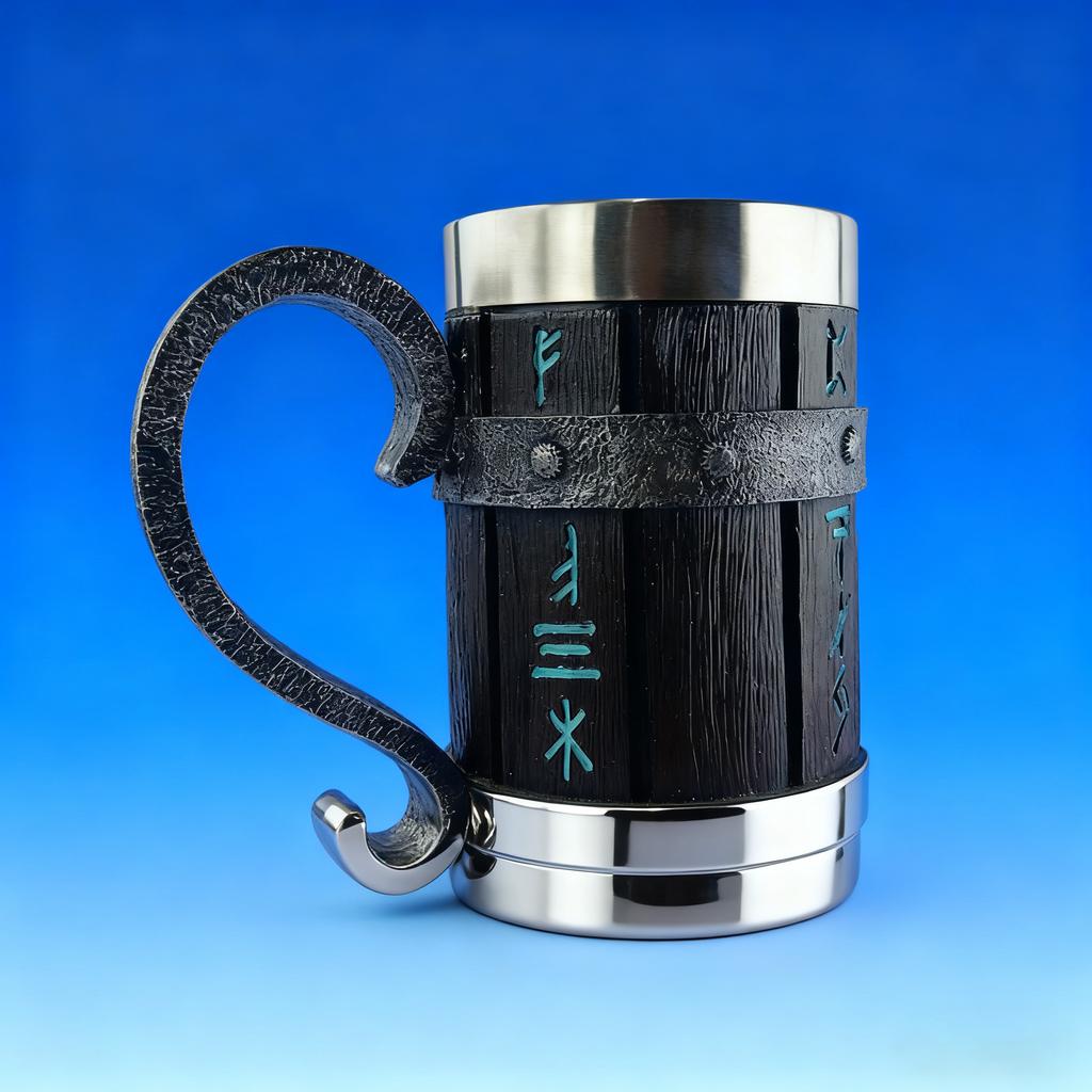 Wikinger Holzmaserung Bierkrug 304 Edelstahl Mittelalterliche Taverne Holzimitat Fasskrug Bierkrug Kaffeetasse Halloween Geschenk