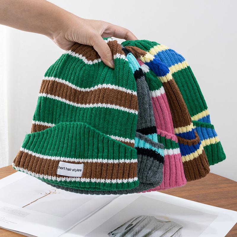 

Зимняя шапка, вязаная шапка-бомбер в полоску, шапки для мужчин, новинка 2022 года, шапки для женщин, модная теплая шерстяная шапка, уличная одежда, черепа