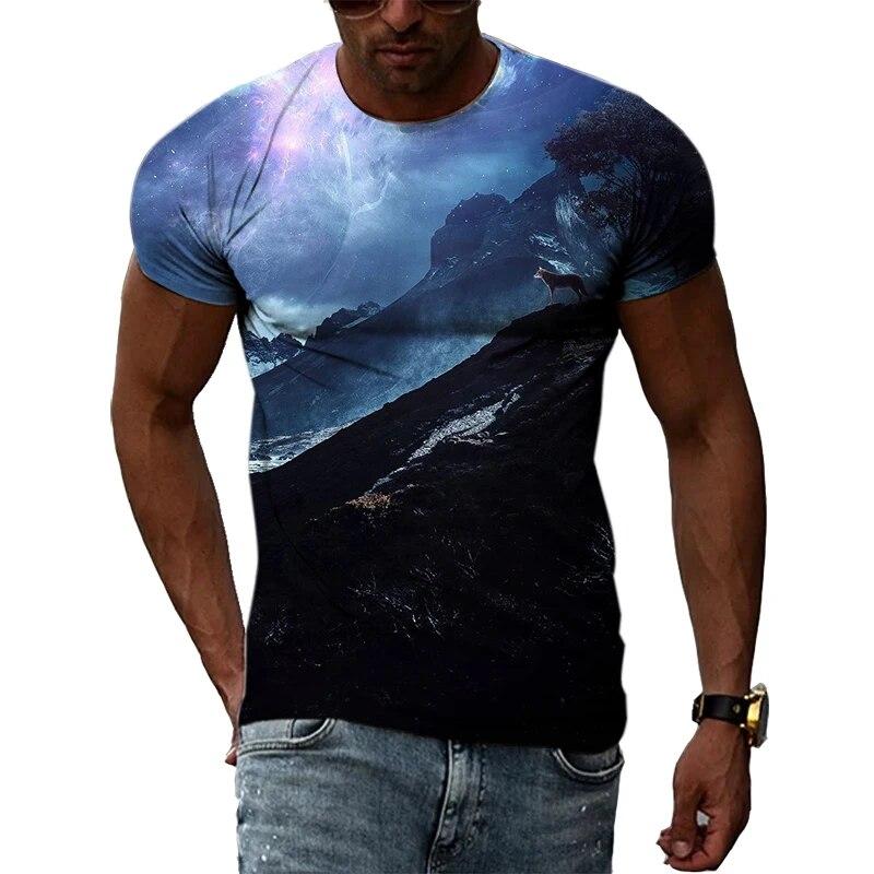 Fashion New Creative Cosmic Planet Graphic T Shirts Summer Men Casual Science Fiction Pattern Printed O-neck Short Sleeve Tops