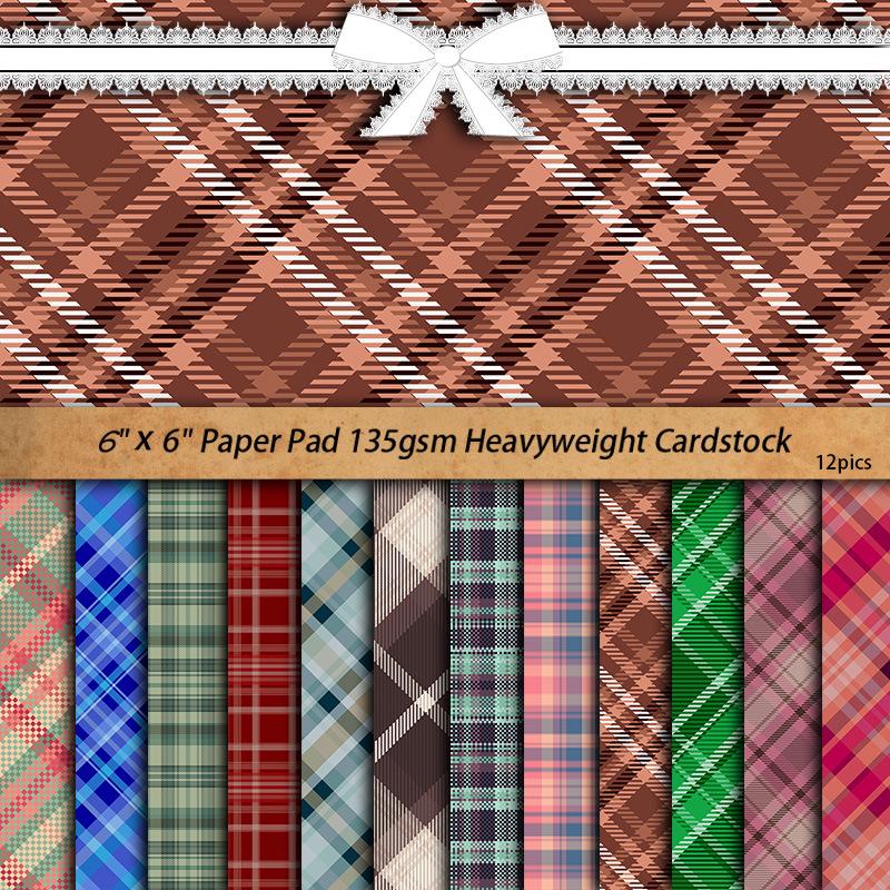 Retro Plaid Multicolor Paper Set: 12 Sheets for Journals, Collage, and Decoration Stickers