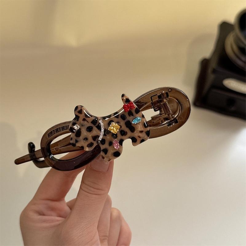 Elegant Leopard Print Acrylic Twist Hair Clip Secure NonSlip Hair Grip For Women Girl Daily Hair Styling Accessories