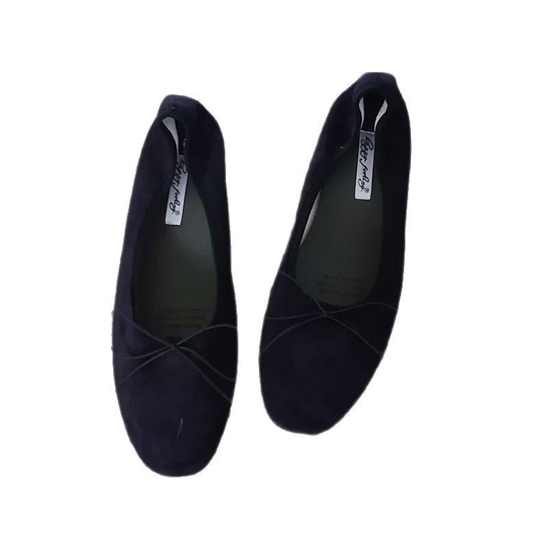 Ballet bow light mouth red single shoes women's new retro Doudou shoes flat women's retro suede grandma shoes