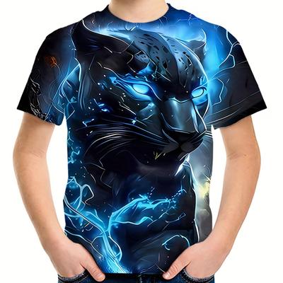 T-skjorte Animal Panther Lion Wolf 3D-trykk Streetwear T-skjorter Gutter Jente Uformell mote Oversized T-skjorte Barn Topper Klær