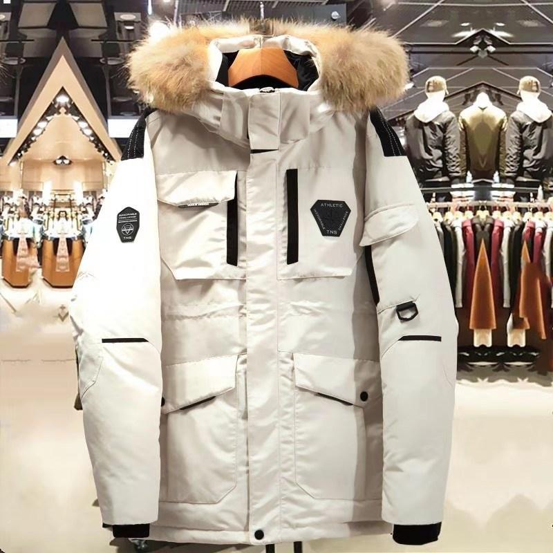 Winter Outdoor Men's and Women's Mid To Long Down Jacket Men's Winter Lovers Thickened Coat Work Clothes