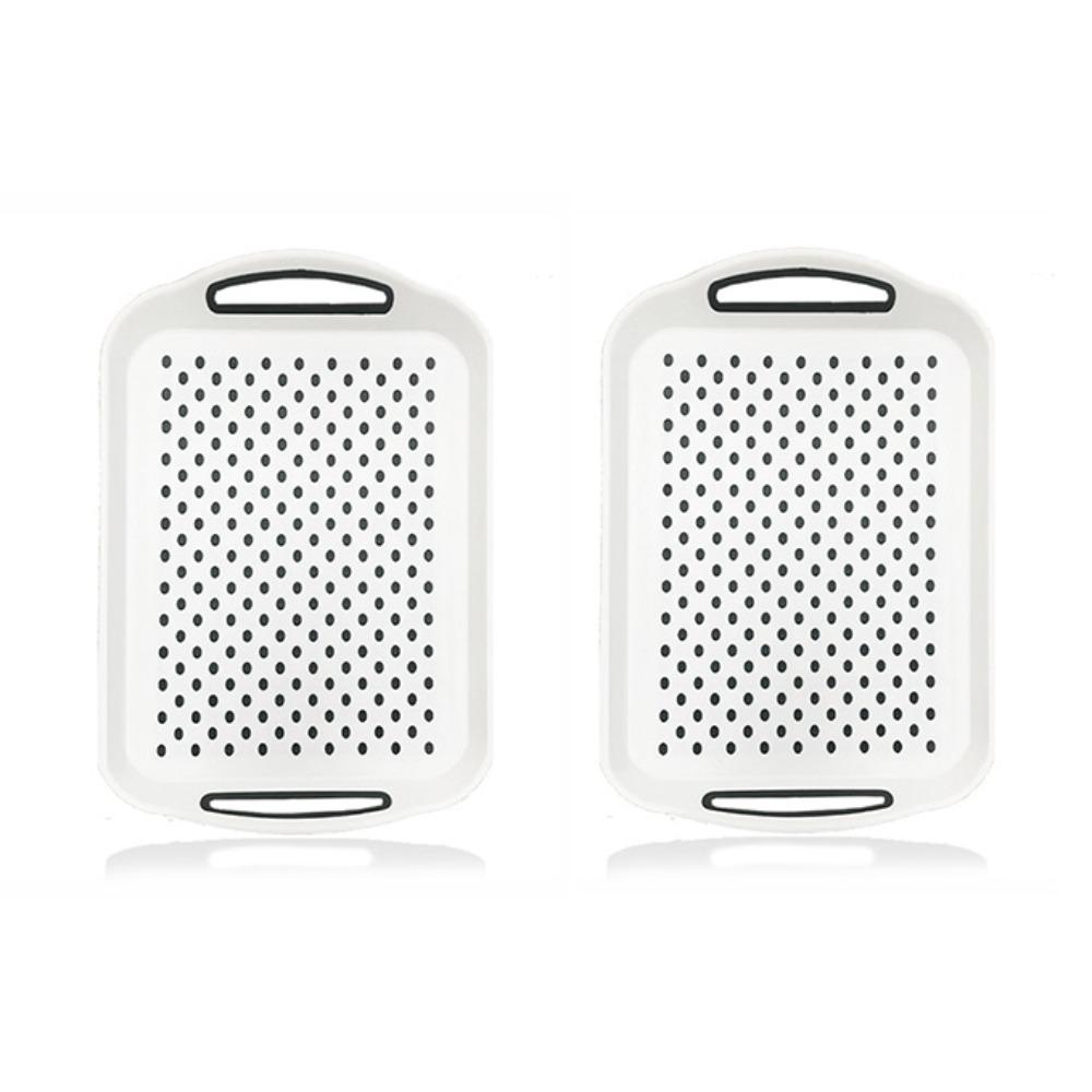 2PCS Plastic Food Serving Tray Anti-Slip Dot Rectangular Breakfast Serving Plate Fall-resistant Heat Resistant Tea Tray Lunch