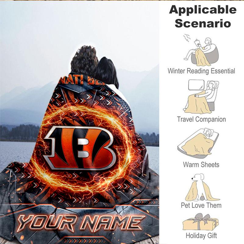1PC Custom Name Blanket Cincinnati-Bengals Helmet Flannel Blankets Patterns Throw Blanket All-Season Soft Gift for Couch, Bed, Camping, Birthday Gifts