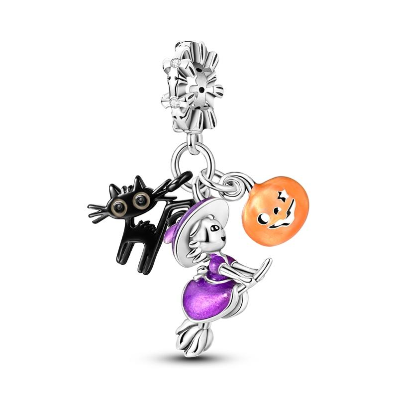 Halloween Charms Bead Pendant Copper Pumpkin Witch Doll Skeleton Mummy Candy Charm Fits Bracelet Necklace Jewelry