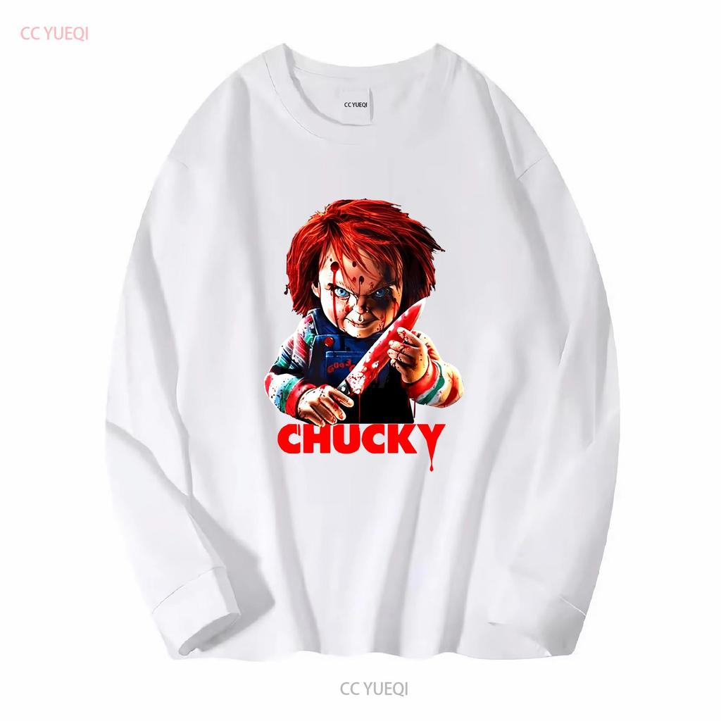 Chucky Bloody Knife Childs Play Halloween T SHIRT US Size Xmas Vintage Washed Streetwear Stretched Unisex Casual Soft Stylish