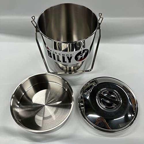 FIREBOX Billy Can Bushcraft Pot, Large, for Open Fires, Stainless Steel, with Bail Handle, Hanging Feature, Cookware [Official Japanese Product], Outd