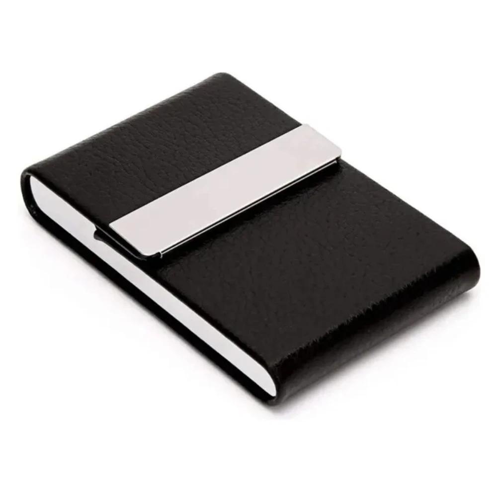 Business Card Holder Case - Slim PU Leather Metal Pocket Card Holder with Magnetic Shut, Name Card Holder