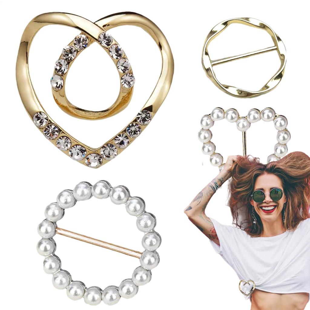 4pcs Metal Ring Waist Button Scarf Button Fashion Corner Hem Waist Knotted Brooches Women T-shirt Fixed Buckle Girl Decor
