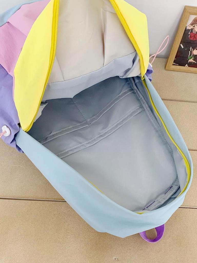 Large Capacity Color Block Lightweight Casual Backpack - Fashionable, Versatile, and Load-Reducing for Outdoor Travel and School