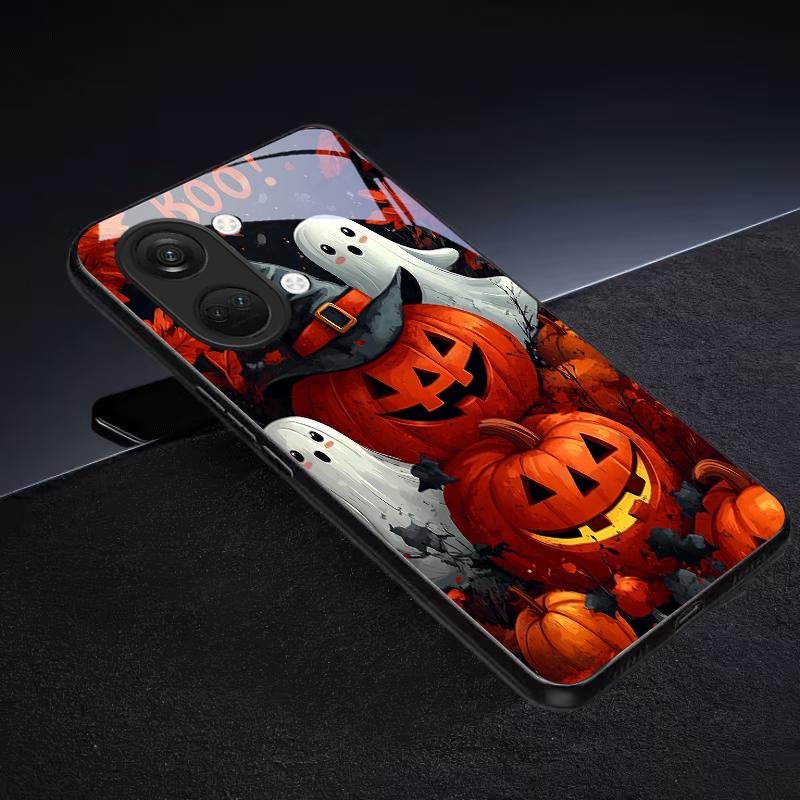 Halloween Boo Pumpkin Black Glass Phone Case For OnePlus 6 6T 7 7T 8 8T 9 10 Pro 11R 12R 13R Nord CE 2T 2 3 Lite N20 N30 Cover