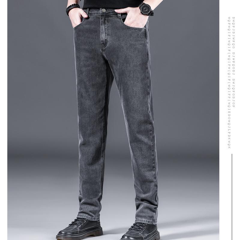 New Men's Casual Black Elastic Denim Pants Spring Autumn Loose Fit Straight Leg Versatile Casual Trousers for Men