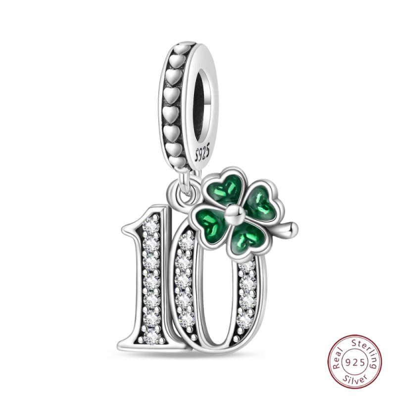 Copper Beaded Four Leaf Clover Lucky Shiny Zirconia For Original 3Mm Bracelet Women Fine Jewelry