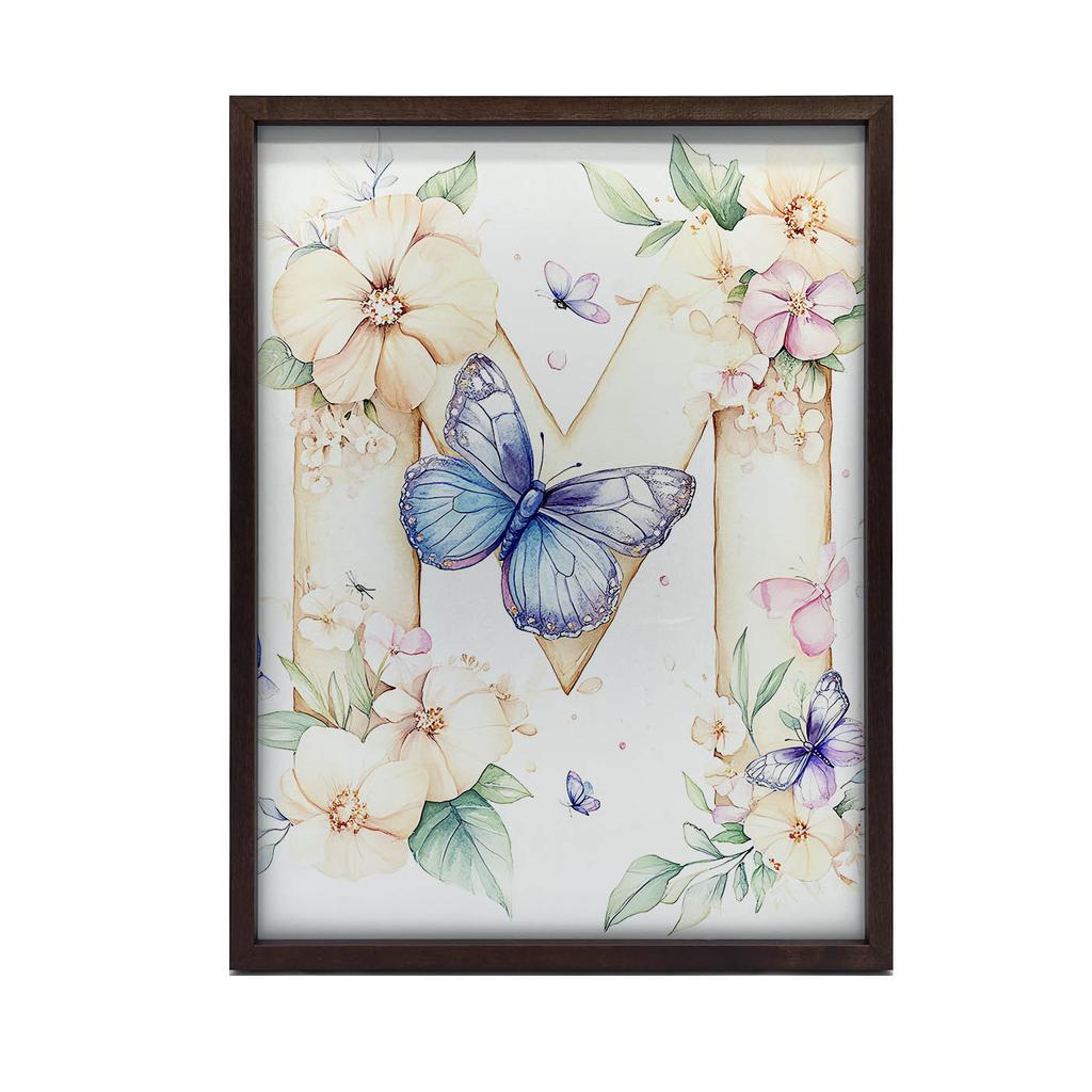 Plakat Litera M Z Kwiatami I Motylem Plakat Litera M Z Kwiatami I Motylem, 30X40 Cm, Bez Ramy, Papier Matowy 230 Gsm