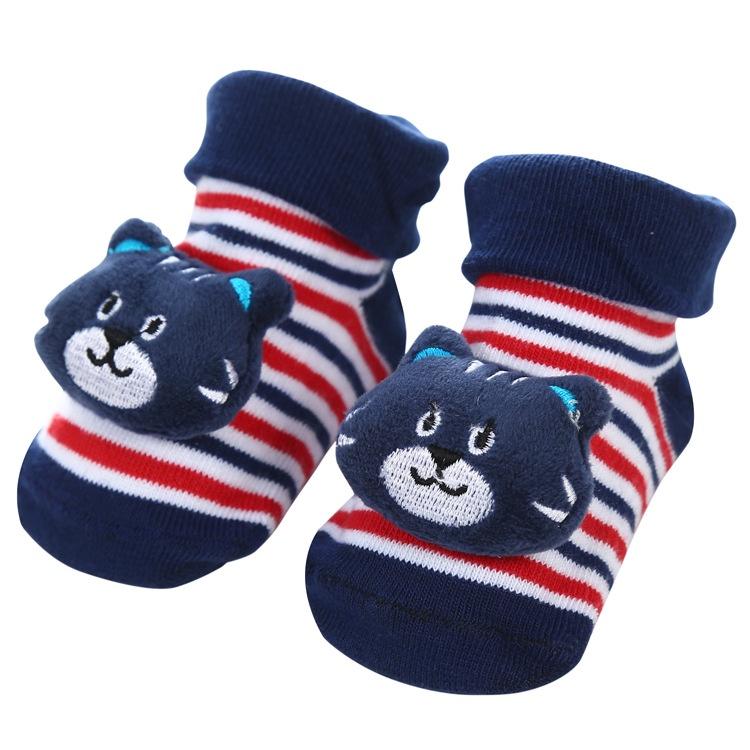 READY STOCK 0-12months Newborn New Cartoon Anti-skid Three-dimensional Doll Baby Socks Striped Dot Cute Children's Socks