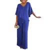 2024 Solid Color V-Neck Irregular Hem Plus Size Casual Set