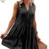 DX~~2023 Summer Europe and America V-neck Sexy Solid Color Dress Irregular Splice Sleeveless Commuter Big Swing Dress Women