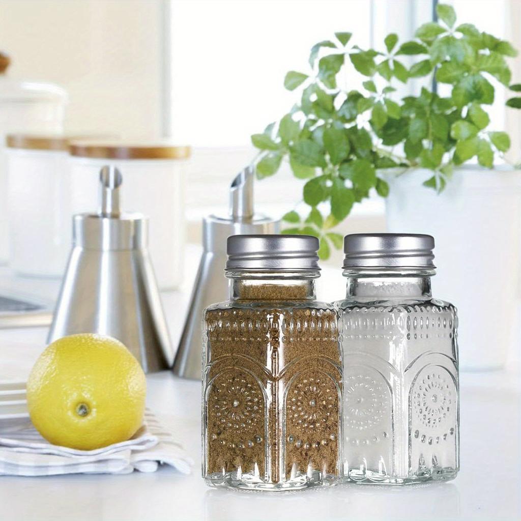 Set of 2 Vintage Glass Shakers for Salt and Pepper, Featuring A Glass Base and Stainless Steel Lid, Ideal for Kitchen Use, Dining Tables, Rvs, Camping