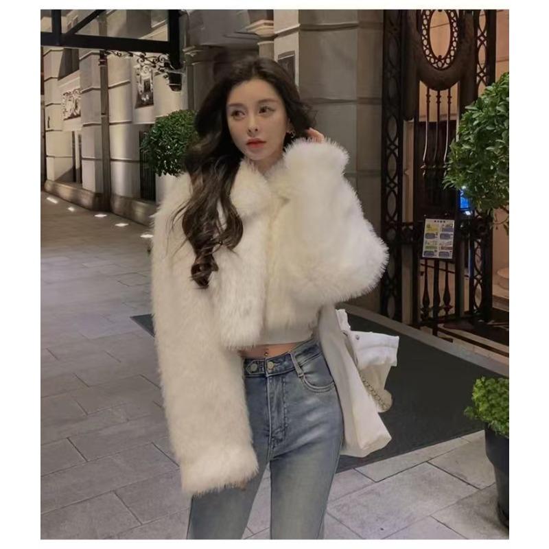 Imitation Fur Coat Women's New Autumn and Winter Short Warm Small Pink Fluffy Coat Top High Waist