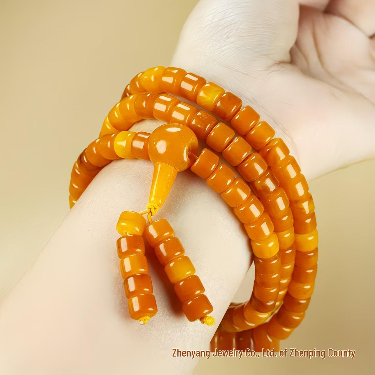 

Amber 108 Bead Barrel Bracelet - Warm Toned, Fine Texture, Unisex Jewelry жовтий