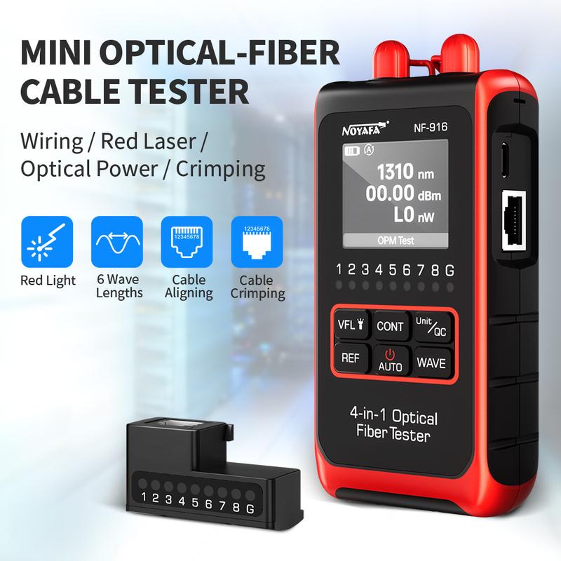 NOYAFA 4 In 1 Fiber Optical Power Meter Visual Fault Locator NF-916 VFL REF FC SC ST LCD Display Optic Cable Tester Network Tool