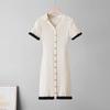V-neck Slim Slim Slim Single-breasted Splicing Short-sleeved Knitted Hip-wrapped Dress Commuter Summer Dress