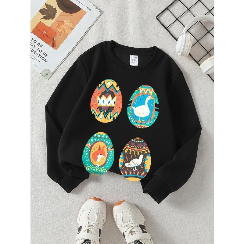 European sizes Kids' Crewneck Sweatshirt Colorful Eggs with Animals And Patterns , Sportswear And Casual Wear, Soft And Comfortable
