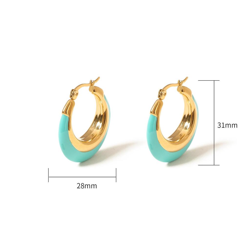 French Retro Tiffany Blue Drip Oil Hoop Earrings - Elegant Style