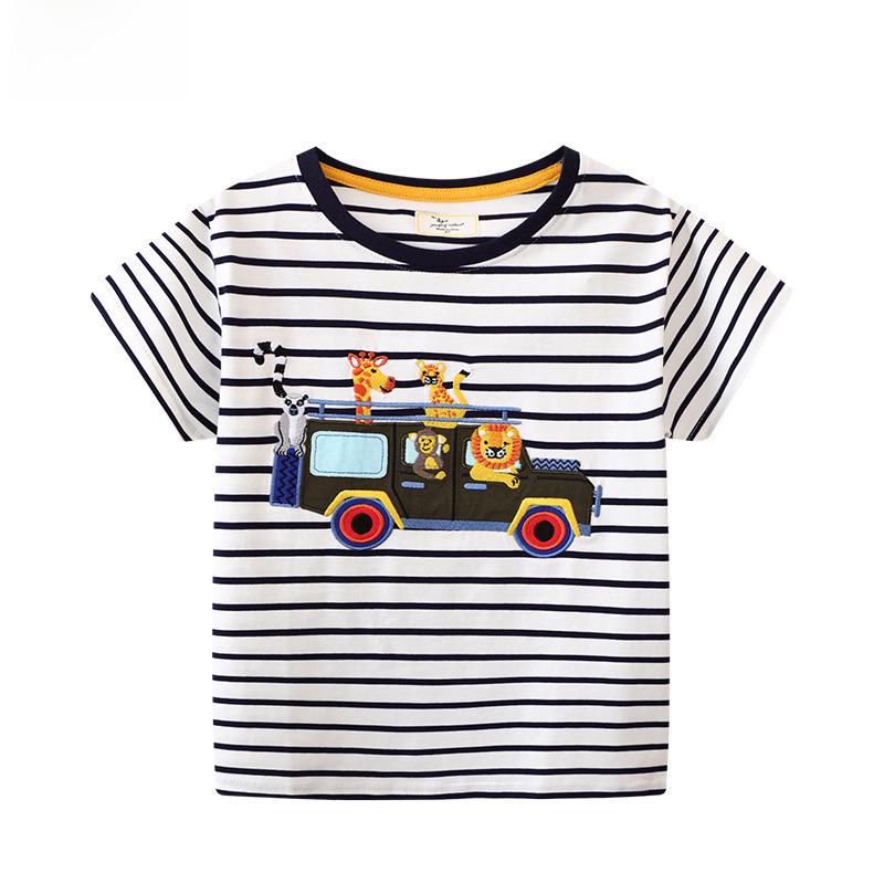 European & American Style Boys' Cartoon T-Shirt - Short Sleeve, Knitted Cotton, Summer Wear