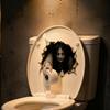 Removable Adhesive Toilet Clings Spooky Crack Ghost Tank Lid Sticker, Halloween Horror 3D Broken Wall Zombie Indoor Scene Setters Seat