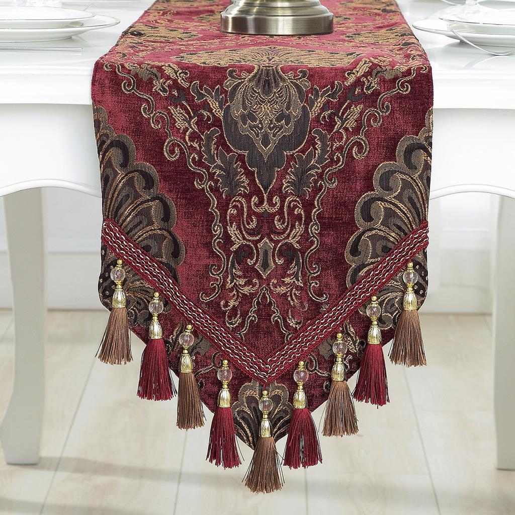 Moderner floraler Luxus Makramee Tischläufer Brokat bestickt Tischdekoration Langer Streifen Tischdecke Ess-/TV-/Schuhtischabdeckung