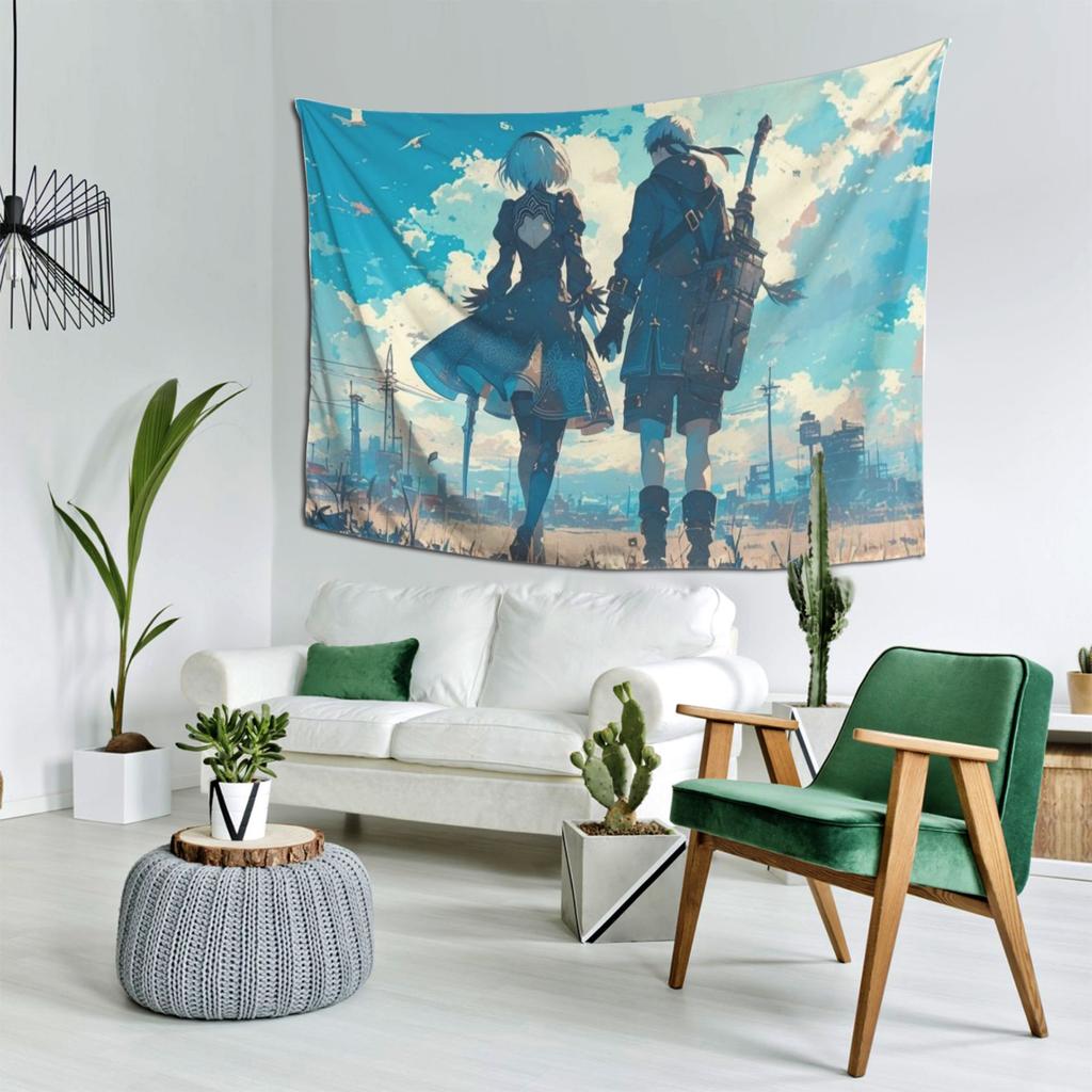 Anime Adventure Tapestry  Celebrating Future Romance with Detail Characters and City Landscapes  Perfect for Home Decoration