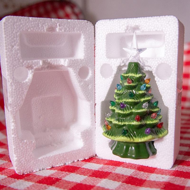 Glowing Hand Painted Battery Operated Ceramic Christmas Tree Desktop Night Light Stylish Home Decoration Accessories