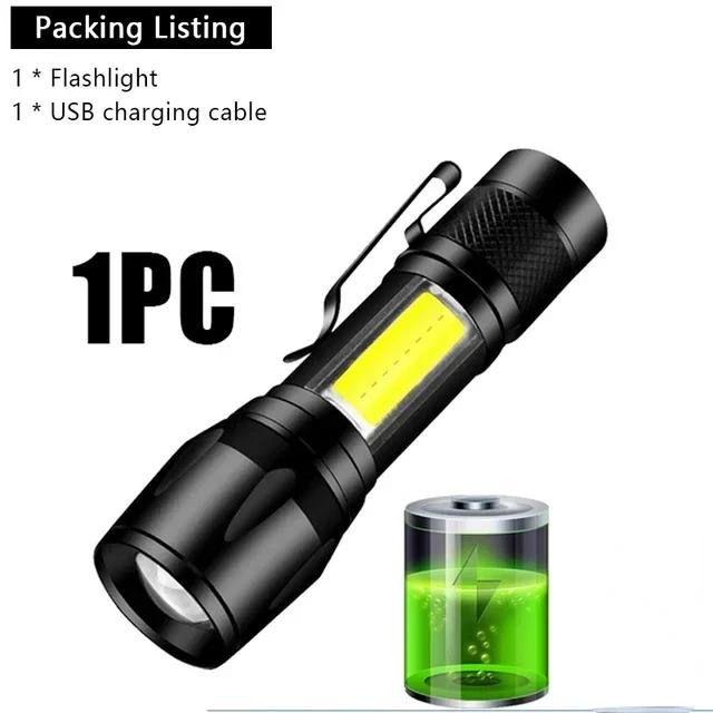 USB Rechargeable LED Flashlight Camping Lantern Spotlight COB Side Light Battery Display Adventure Outdoor Fishing Torch lamp