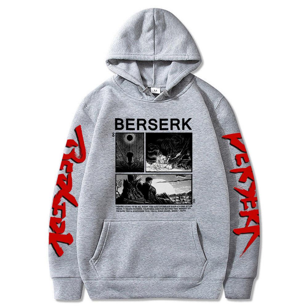 Japanese Anime Berserk Guts Print Manga Hoodie Fashion Autumn Winter Fleece Streetwear Tops