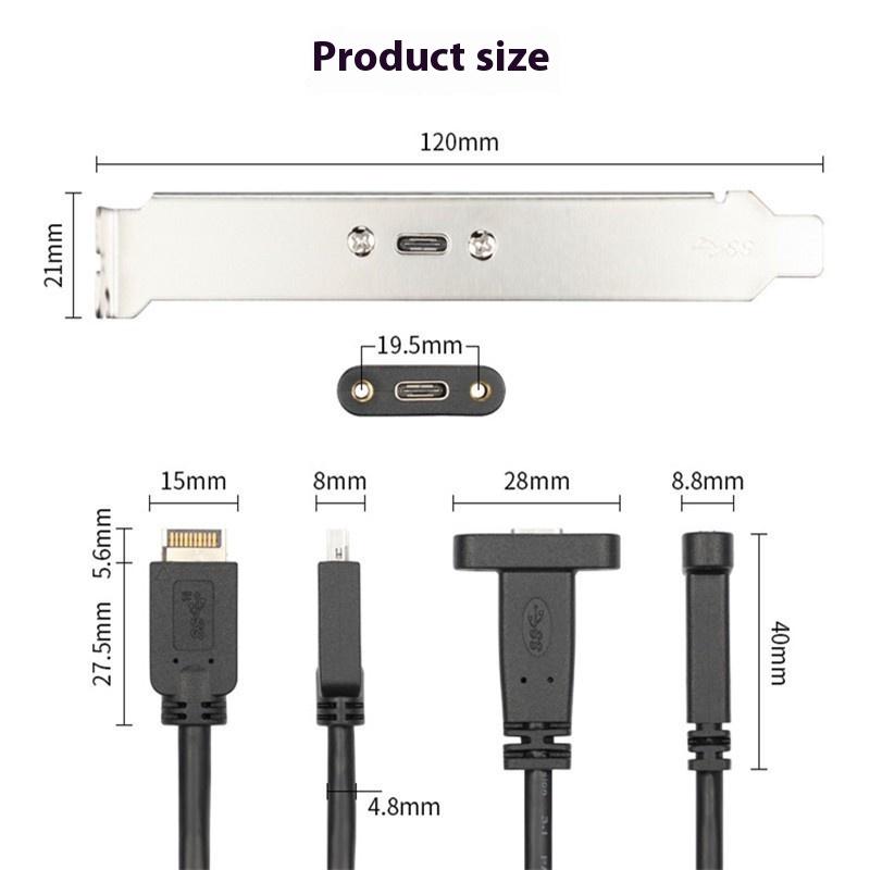 1 Stück Typ-E auf USB-C Typ C Buchse Verlängerungskabel mit Panel-Montageschraube 30/50cm USB 3.2 Frontpanel-Header