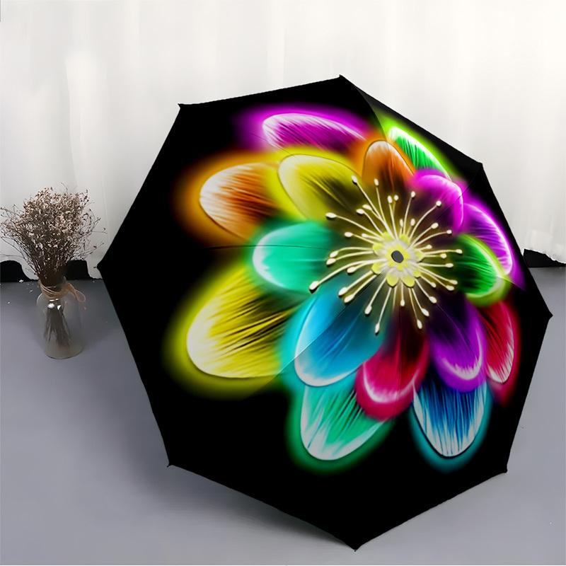1pc Neon Flower Pattern Automatic Folding Umbrella - Portable Collapsible Design, 8-Rib Iron Frame, Durable Fabric yy251125033