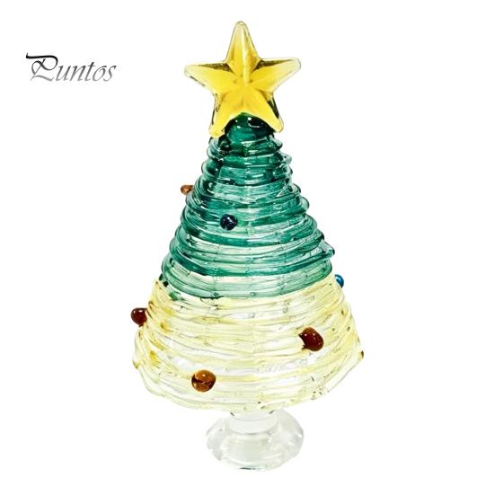 Decorative Glass Tree with Star Glazed Christmas Figurine, Colorful Miniature Xmas Decor, Handcrafted Decoration Table Centerpiece for Home