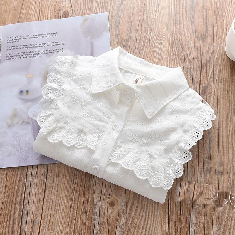 Kids Shirt Long Sleeve White Cotton Lace Trim Blouse Boys Girls Spring Autumn Fashion Top Children Korean Style Casual Clothing Size 110 160