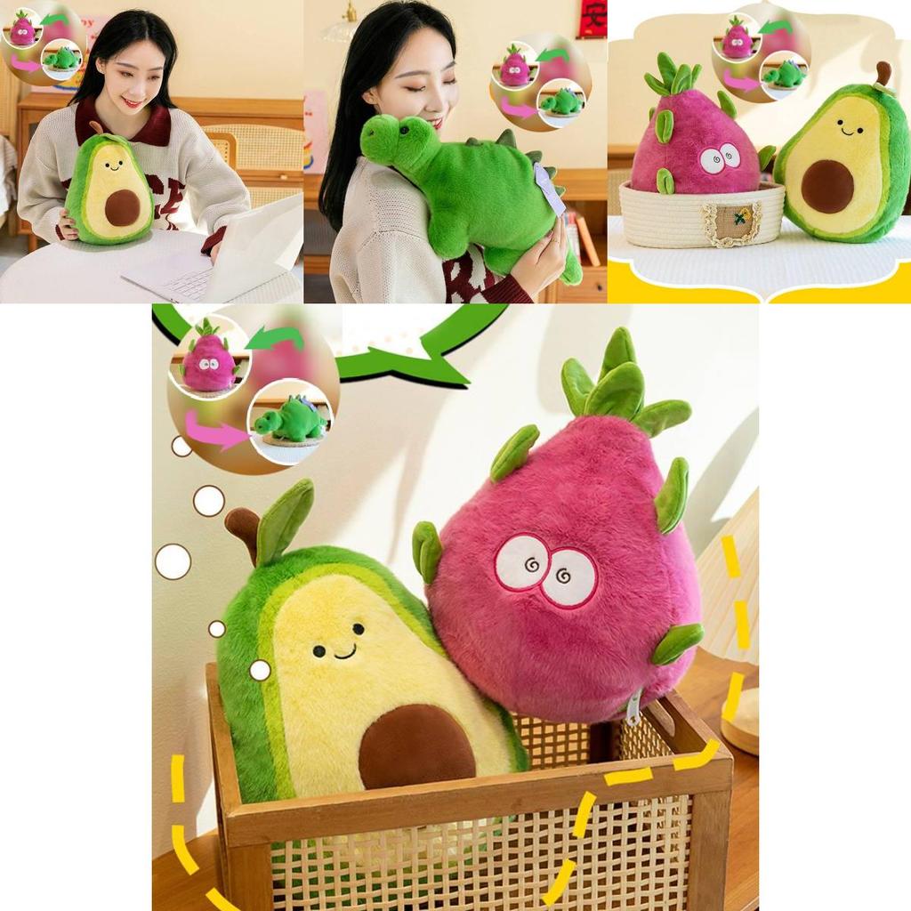 Adorable Original Creative Flip Plush Toy Dragon Fruit Dinosaur Doll Birthday Gift