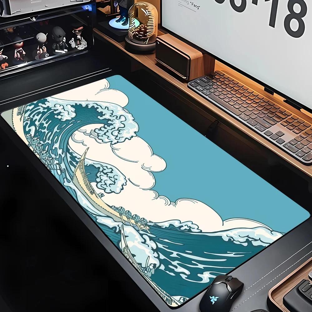 Desk Mat Gaming Mouse Pad Large Deskmat Gamer Deskpad Art Great Waves Rubber Mousepad Speed Compute Office Playmat Kawaii Mats