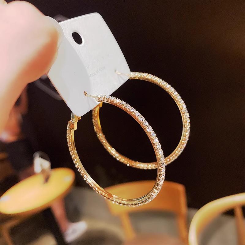 111 Silver Needles European and American Exaggerated Diamond-set Large Circle Earrings, Fashionable Temperament Earrings Show Face Thin Earrings