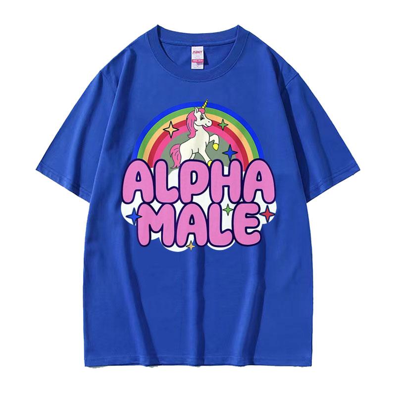 

Funny Alpha Male Unicorns Rainbow Meme Graphic T Shirts Men Women Vintage Gothic Clothes T-shirt Summer High Quality Tees 3XL