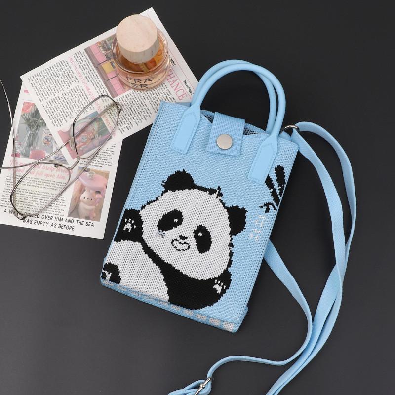 Playful Print Panda Knitted Handbag Stylish Small Crossbody Purse Perfect For Casual Outfits