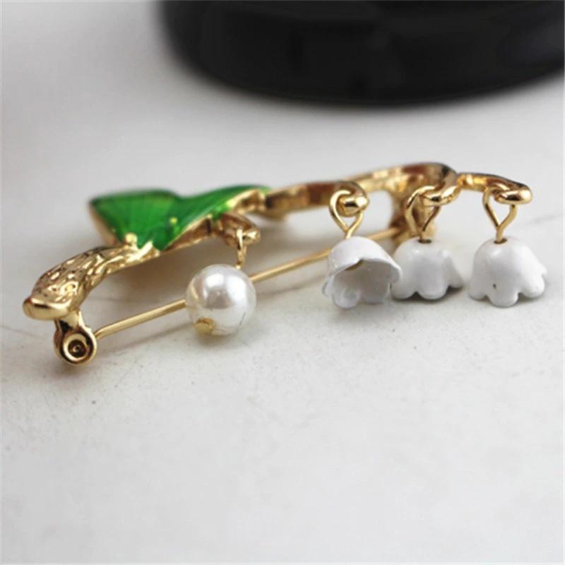 Green Enamel White Floral Leaf Brooch For Women Lily Valley Brooches Pin Jewelry For Women Pins Brooch Accessories