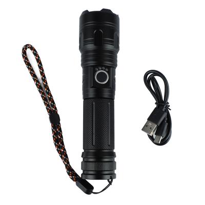 Retractable Flashlight Super Bright Long Range Battery Indicator Aluminum Alloy USB Flashlight for Outdoor Camping